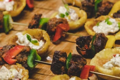 Home Canapes meat on stick and Plantain cups Chefiesta Catering