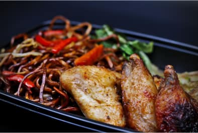Home Stir fried noodles with honey garlic wings chefiesta caterting company uk